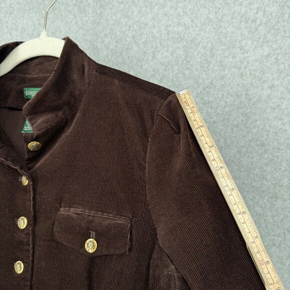 Ralph Lauren Womens Corduroy Button Up Jacket Size M Brown Equestrian Gold Crest - Picture 13 of 14